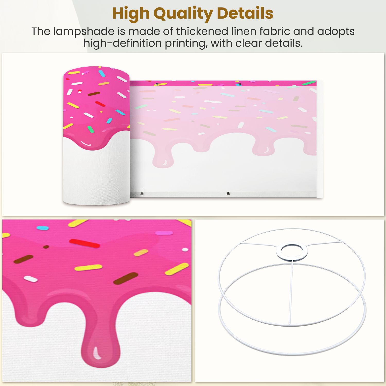 Boho Lampshades 2 Pack Pink ice cream melted colorful cute candy sprinkles long border 13"x13"x10" Light Shade for Table Lamps Floor Lamps Drum Lamp Shades Lampshade Replacement Easy Assembly