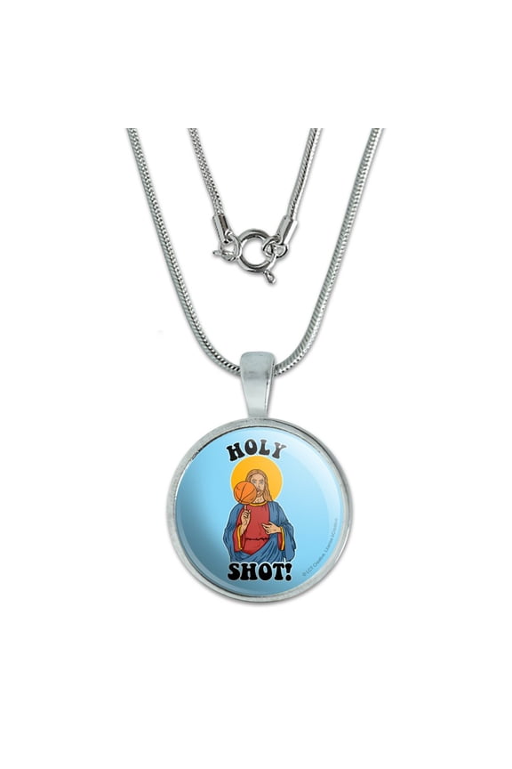 Holy Shot Basketball Jesus Funny Humor 0.75" Pendant with Sterling Silver Plated Chain