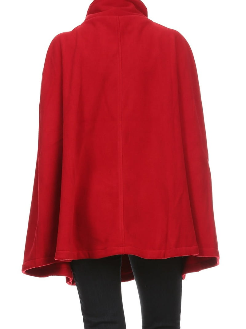 Winter Soft Fleece Button Cape Poncho Coat with Armholes and