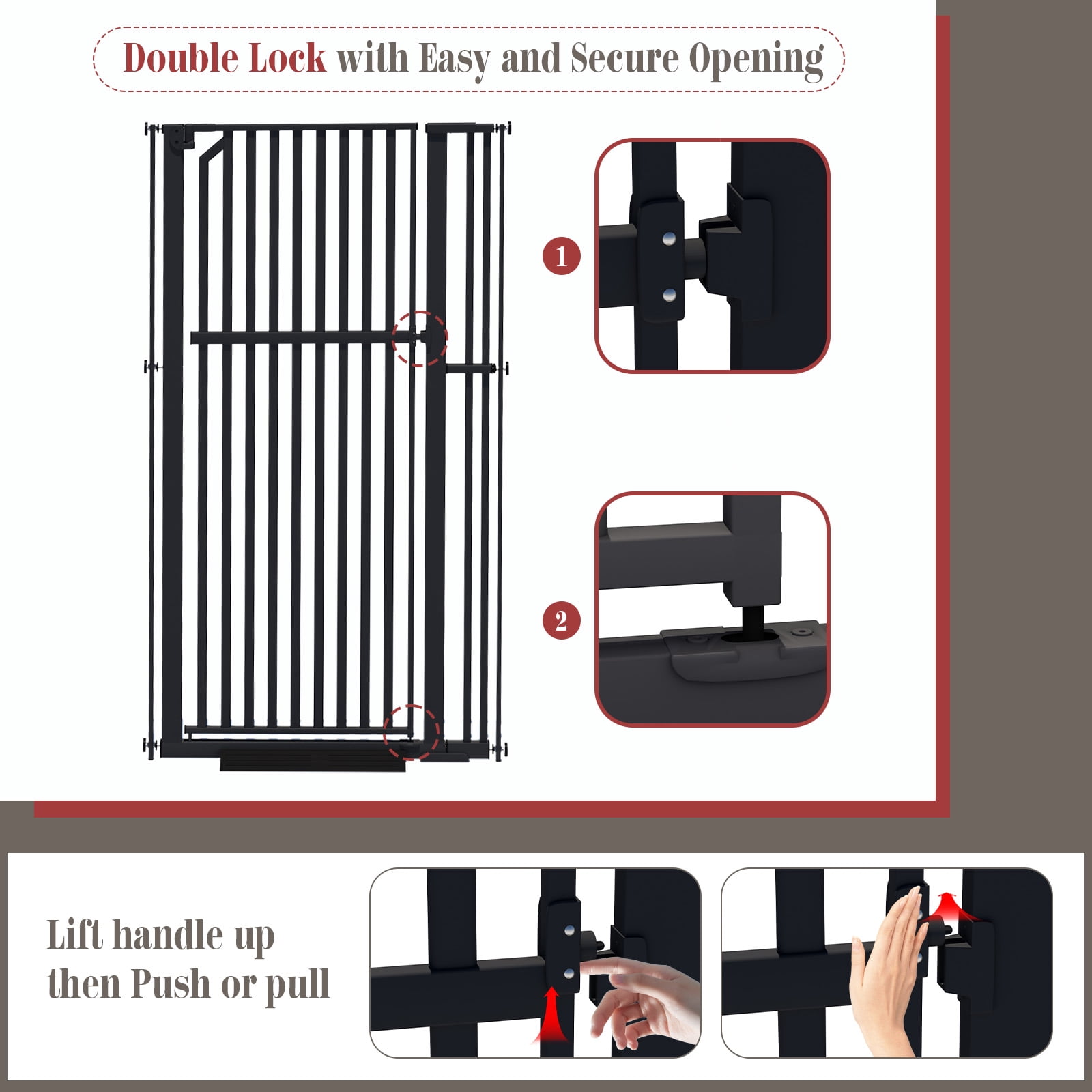 KORIMEFA 63" Extra Tall Baby Gate for Stairs 30"-37.8" Extra Wide Dog Gate for Doorways Hallways, Pressure Mounted Child Gate for Wide Opening, Auto Close Personal Safety for Babies and Pets, Black