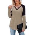 thumbnail image 2 of Camisa de mujer con cuello en V Color de contraste Camiseta interior de manga larga Poliéster para Otoño Invierno, 2 of 6