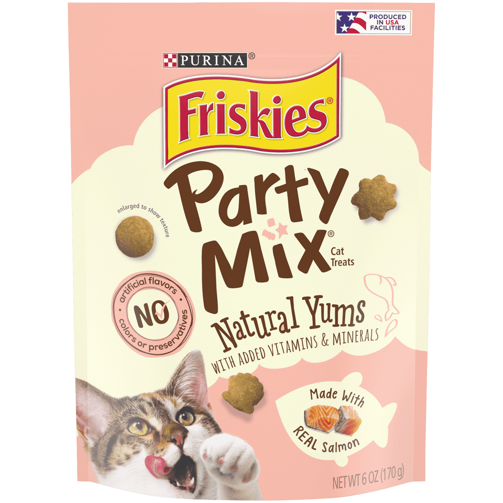 Friskies , Natural Cat Treats, Party Mix Natural Yums With Real Salmon