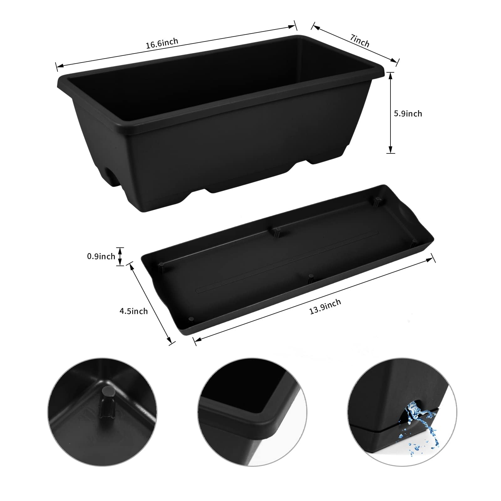 8pcs Window Box Planter, 17 Inches Flower Window Boxes, Rectangle Planters Box with Drainage Holes and Trays, Plastic Vegetable Planters for Windowsill Patio Garden Home Decor Porch Yard (Grey)