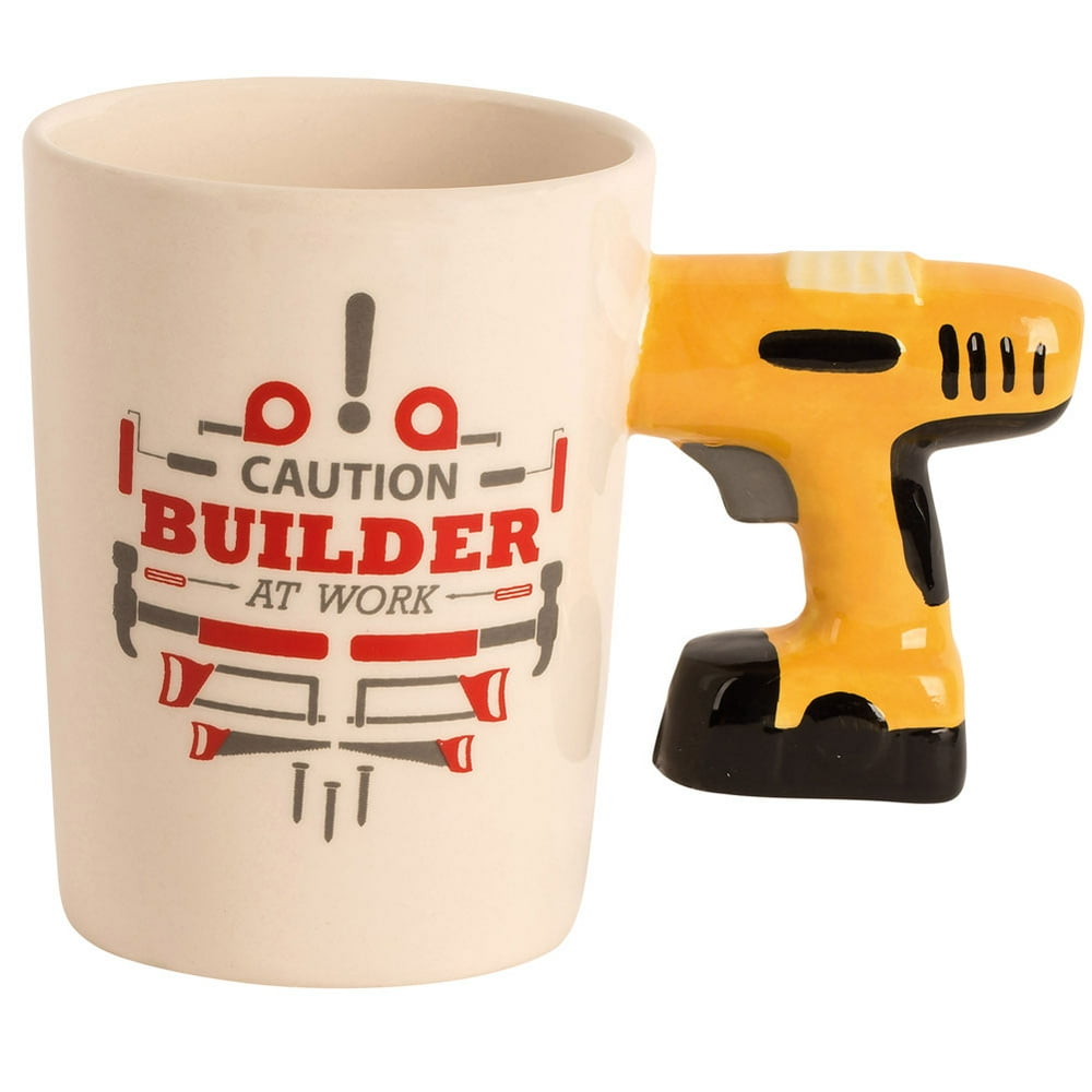 Ceramic Handyman Tool Mug "Caution Builder At Work" Power Drill