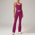 thumbnail image 7 of Miluxas Womens Contrast Trim Workout Sets 2 Piece Gym Yoga Outfits Crossover Waist Tummy Control Flare Leggings Matching Bodycon Crop Tank Top Purple, 7 of 7