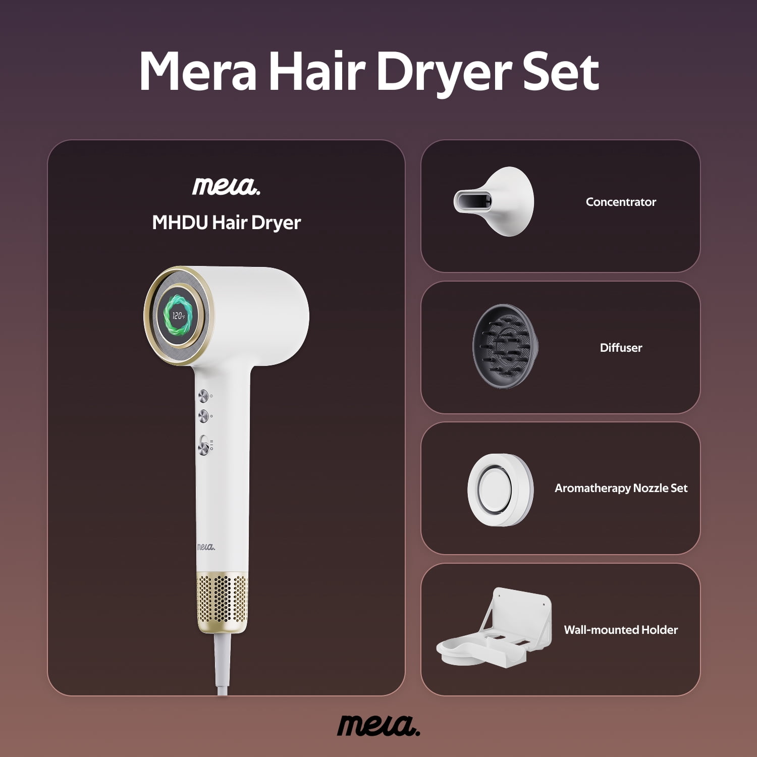 Mera Ultra Bi-Ionic High-Speed Aromatic Hair Dryer/Hand Dryer, Gold White