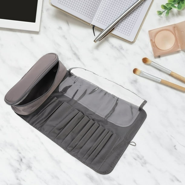 unbranded Bolsa Organizadora De Brochas Y Cosméticos Gris Plegable Con Material De Tela