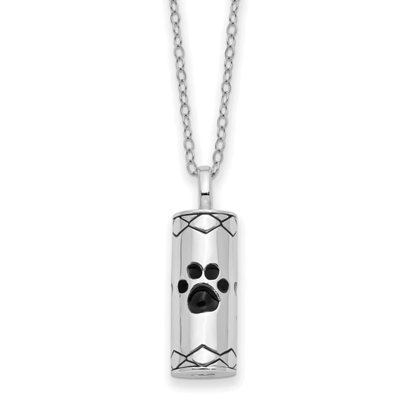 Diamond2Deal 925 Sterling Silver Rhodium-plated Antiqued Cylinder with Paws Ash Holder Necklace for Women 18"