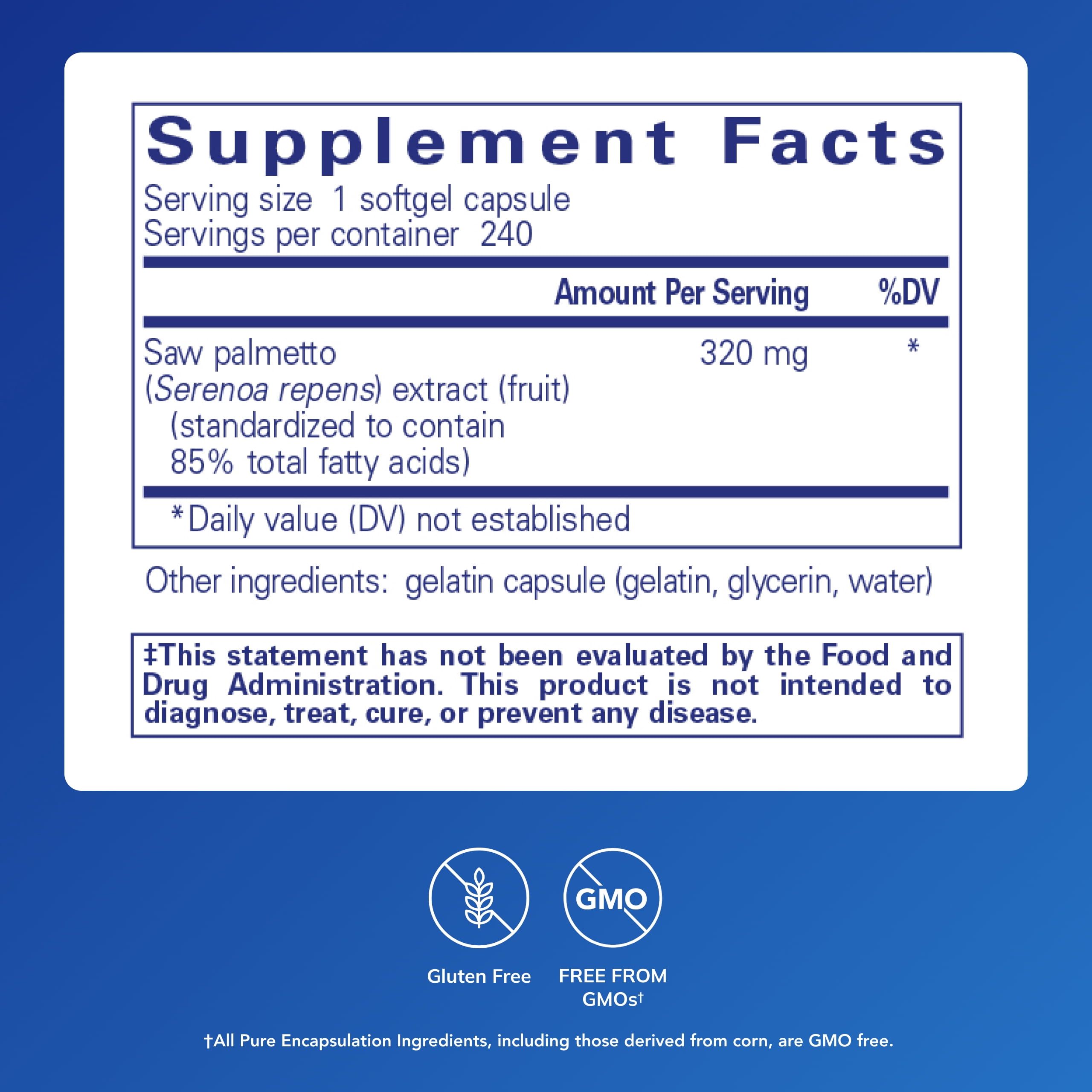 Pure Encapsulations Saw Palmetto 320 - Fatty Acids & Other Essential Nutrients to Support Metabolism & Urinary Function* - With Saw Palmetto Extract - 240 Softgel Capsules