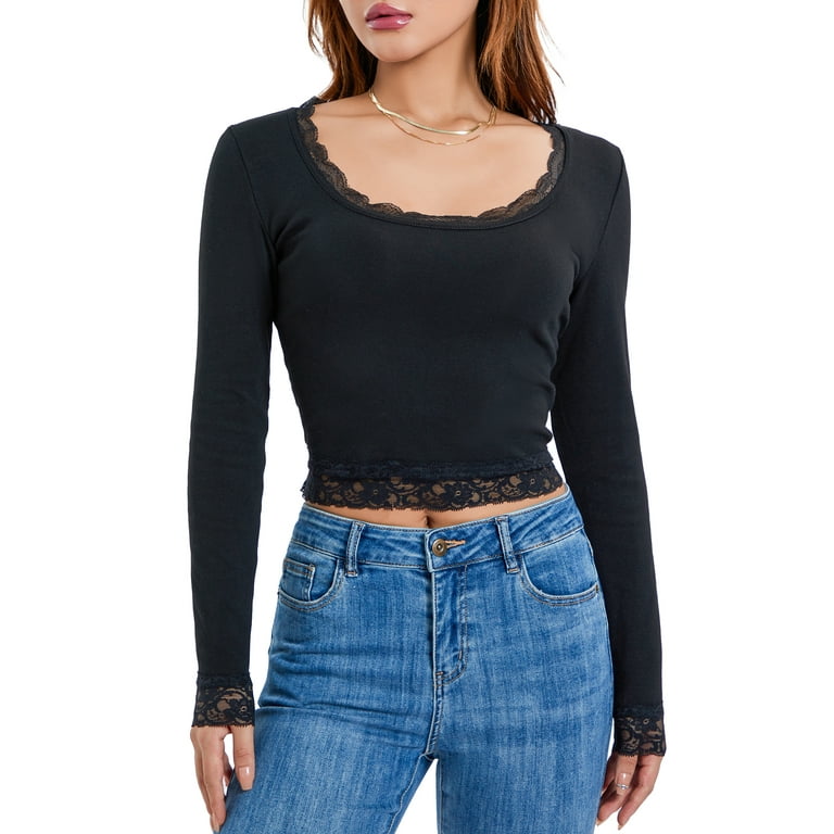 2000s Graphic T Shirt Vintage Fairy Grunge Women Autumn Lace Trim