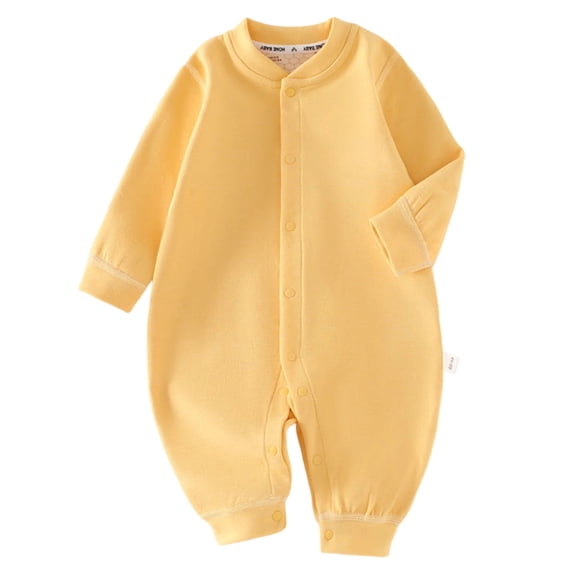 KPOPLK Baby Girl Organic Cotton Pajamas Roundneck Preemie Bodysuit Newborn One Piece Outfit Long Sleeve Sleepwear 3 6 9 12 18 Months Size 10-16 Months,Yellow