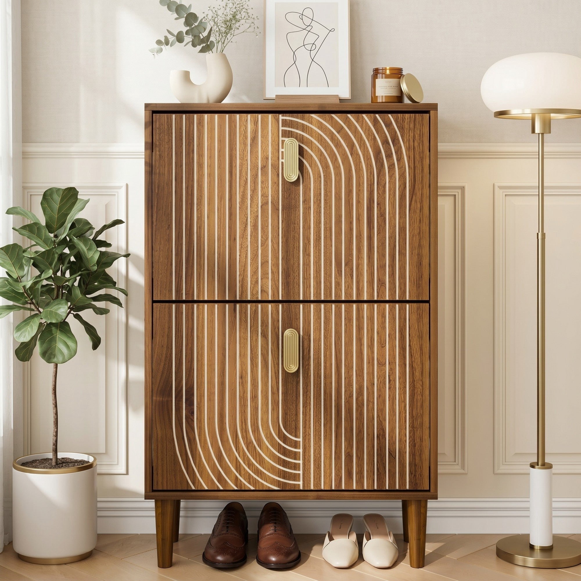 Sailvan 23.6"W Shoe Storage Cabinet, Freestanding with 2 Flip Drawers