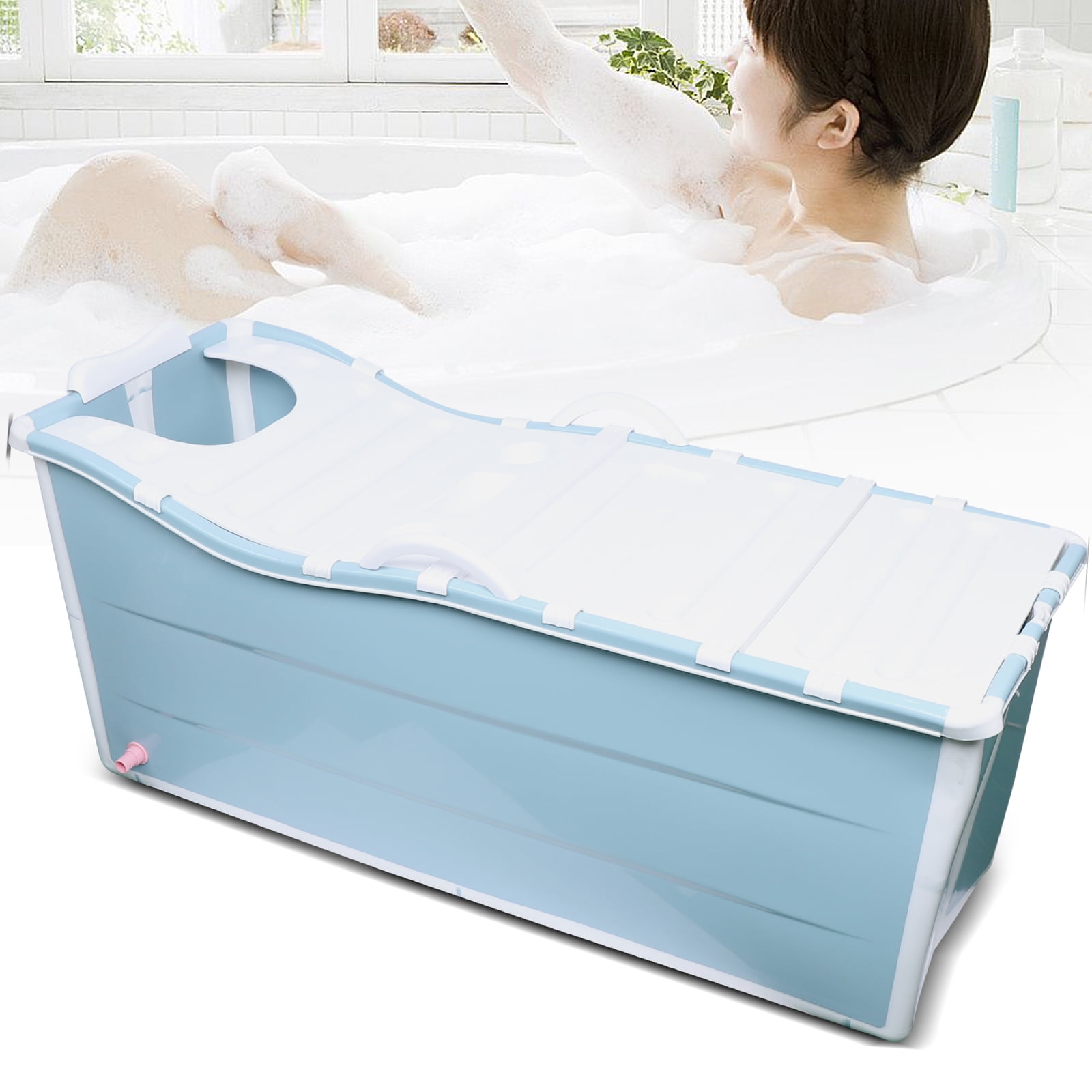 55 Extra Large Portable Foldable Bathtub Freestanding Soaking Bathing Tub  with Metal Frame for Adult Bathroom Folding SPA Tub for Shower Stall