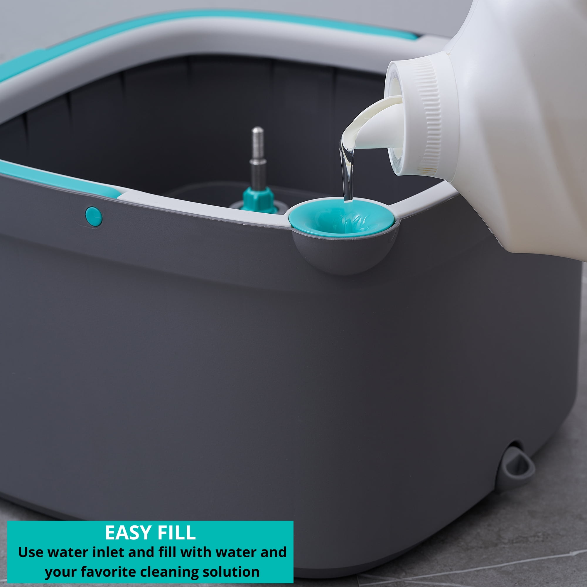 True Clean Spin Mop and Bucket System with Clean Water Separation, Self Cleaning Two Microfiber Floor Mop for Vinyl & Tile, Gray