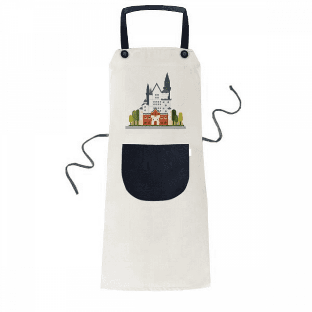 Germany New Swan Castle Architecture Apron Adjustable Bib Cotton Linen BBQ Kitchen Pocket Pinafore