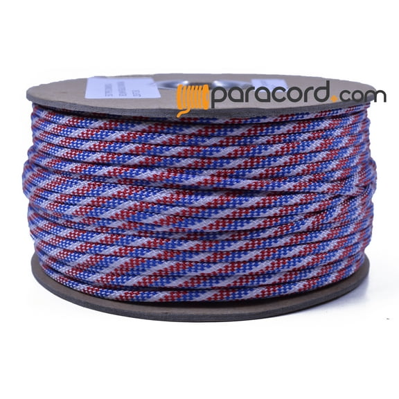 Bored Paracord Brand 550 Type III Paracord - Red White Blue Stripes - 250 Feet Spool