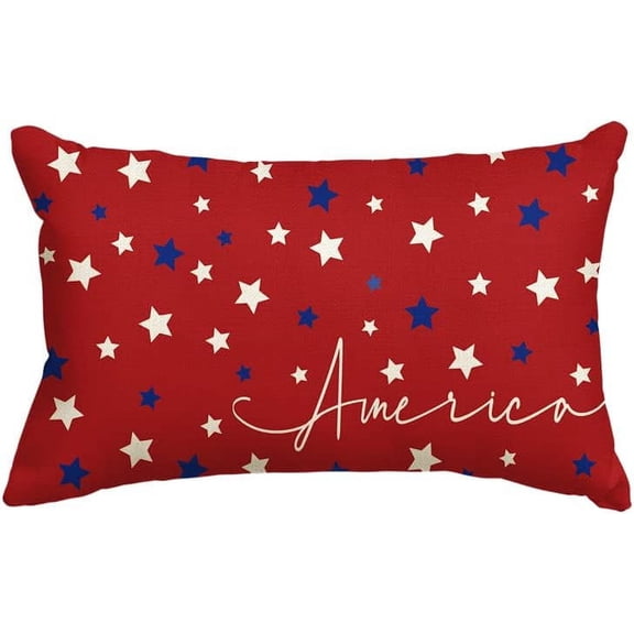 4th of July Patriotic Throw Pillow Cover, 12 x 20 Inch Independence Memorial Day America Stars Cushion Case for Sofa Couch