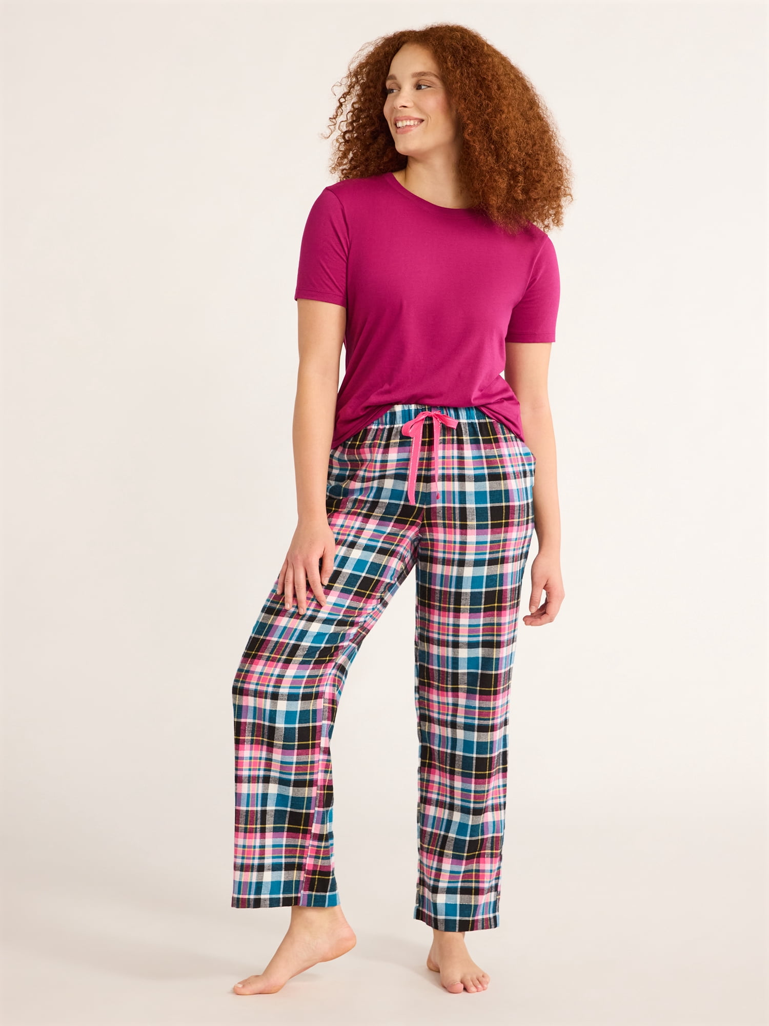 Joyspun Women's Flannel Sleep Pants, 30” Inseam, Sizes XS-3X