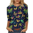 thumbnail image 3 of Jinhomg 3/4 Sleeve Party Shirts for Women 2025 Carnival Themed Tunic Tops Cute Mask Graphic Mardi Gras Blouse Holiday Streetwear Spring Saving Purple XL, 3 of 6