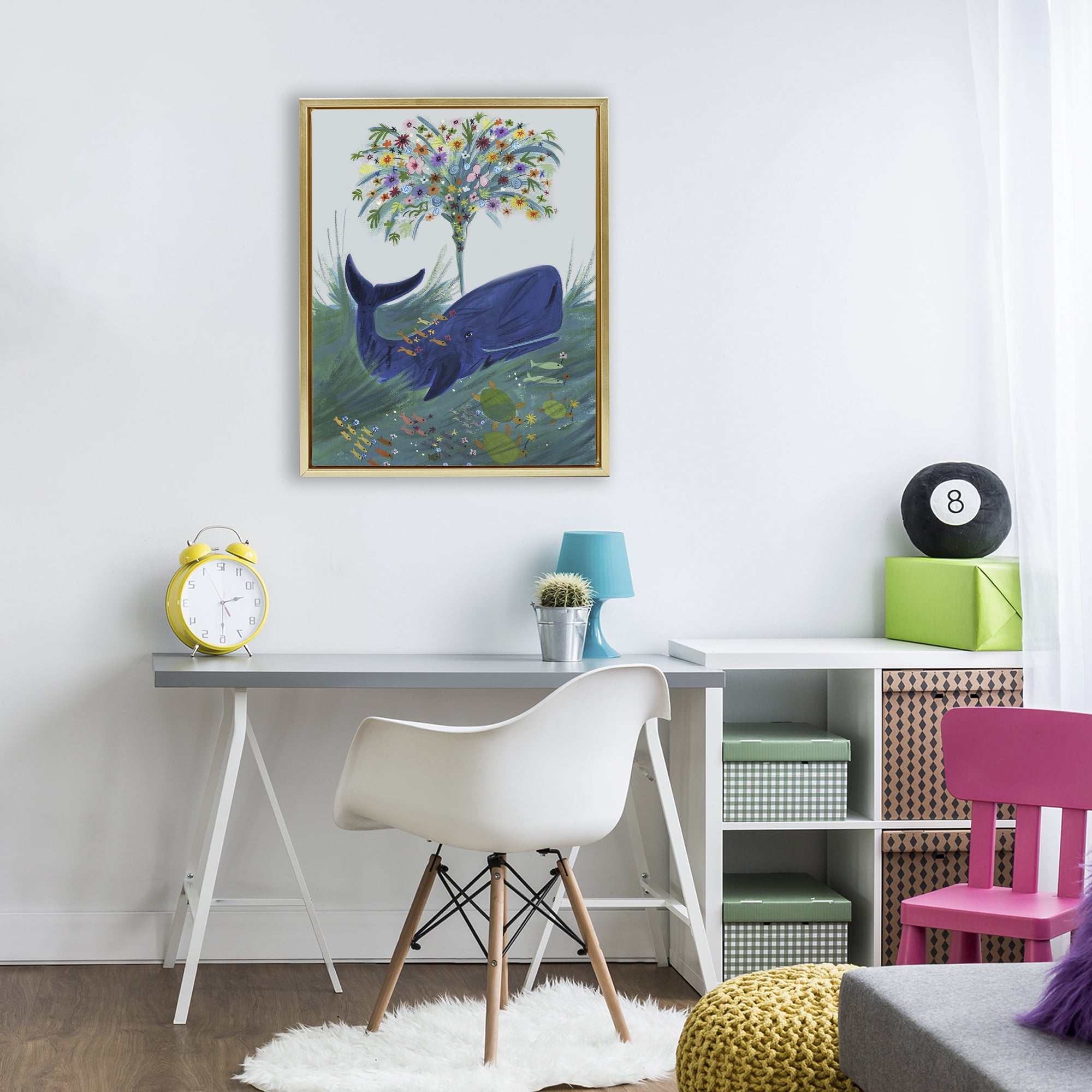 Stupell Industries A Flowery Whale Gold Framed Floater Canvas Wall Art, design by Kay Widdowson