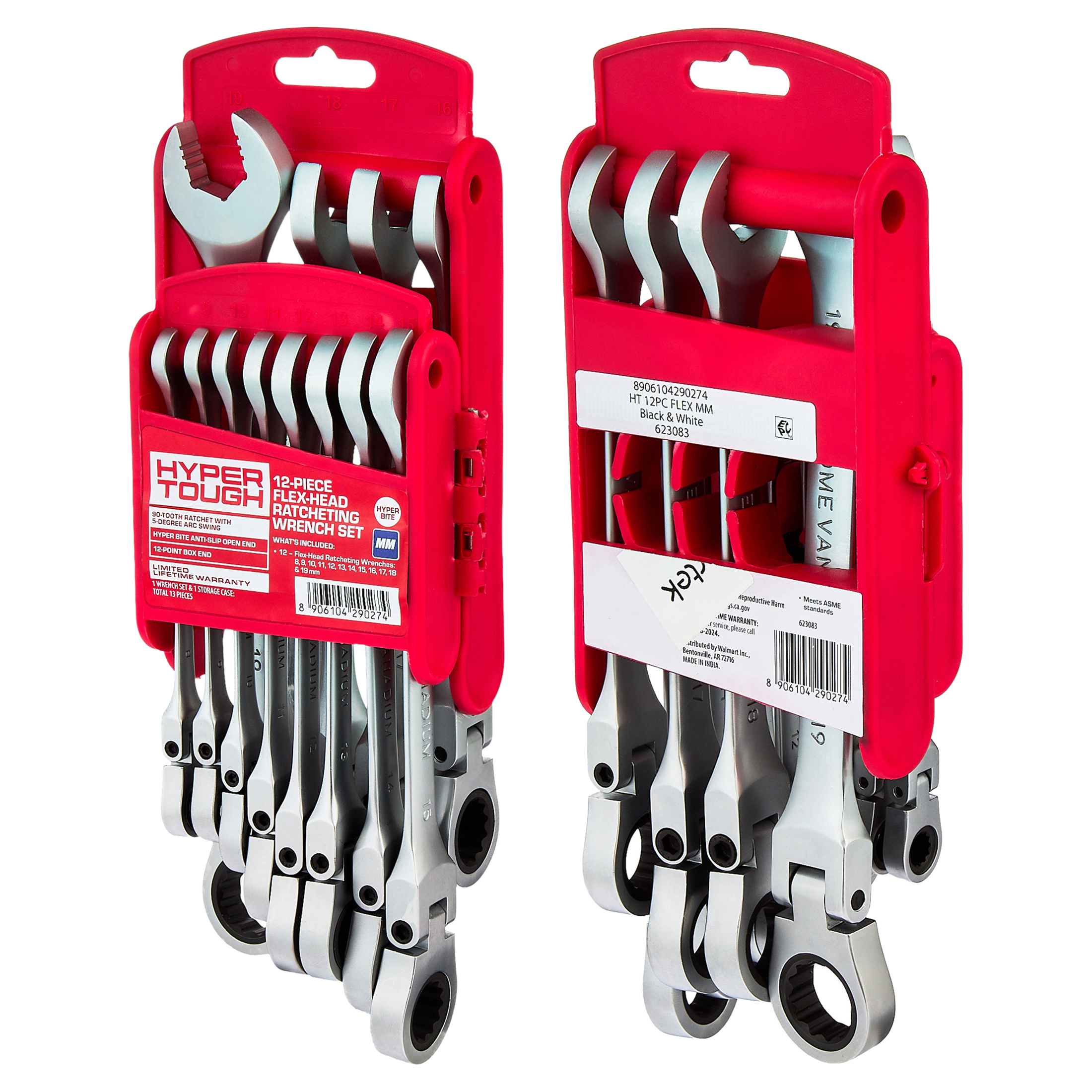Juego de llaves de trinquete de cabeza flexible Hyper Tough, métricas, 12 piezas 8