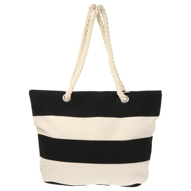Miangastore 1Pc Stripe Canvas Portable Bag Picnic Zipper Shopping Bag (Assorted Color)