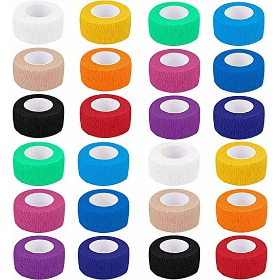 24 Pack Self Adherent Cohesive Wrap Bandages 1 Inches X 5 Yards,First Aid Tape,Elastic Self Adhesive Tape,Athletic,Sports wrap Tape,Bandage Wrap for Sports,Wrist,Ankle (Rainbow Color)