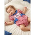 thumbnail image 5 of BemeyourBBs Newborn Baby Girl 4th of July Outfit Patriot Independence Day Clothes Summer Gingham Bubble Romper Flag Firework Embroidery Short Sleeve Plaid Bodysuit Playsuit Baby Fourth of July Outfit, 5 of 9
