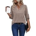 thumbnail image 3 of WIHOLL Women Blouses V Neck T Shirts 3/4 Length Sleeve Cuff Tab Buttons Tunic Tops for Business Casual Outfits, 3 of 11