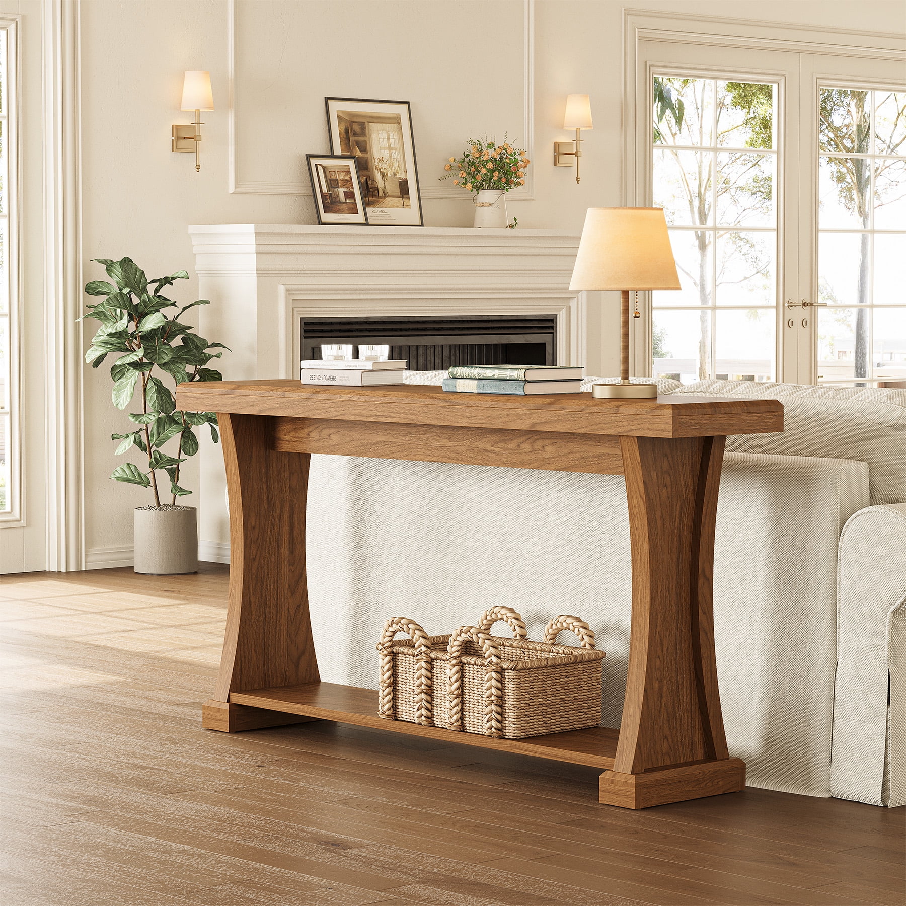 Nathan James Virgo Farmhouse Console Table, Open Storage 2-Tier