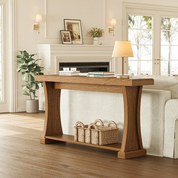 Finmind 62.99-Inch Console Table, Farmhouse Entryway Table, Sofa Table Behind the Couch, Walnut