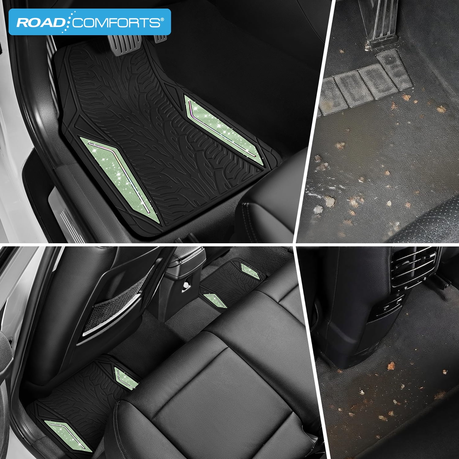 Road Comforts Hyper Pillar Car Floor Mat - All-Weather, Universal Fit for Most Cars Beige Hot Green