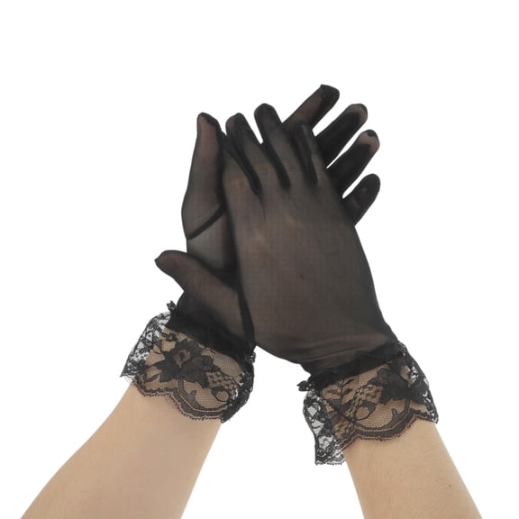 Unique Bargains 1 Pair Sunblock Mittens Flower Lace Sun Block Driving Gloves for Women Black
