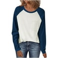 thumbnail image 2 of Frostluinai Womens Long Sleeve Tops Crew Neck Color Block Raglan T Shirts Casual Dressy Business Work Shirts Loose Fit Going Out Tees with Pocket, 2 of 7