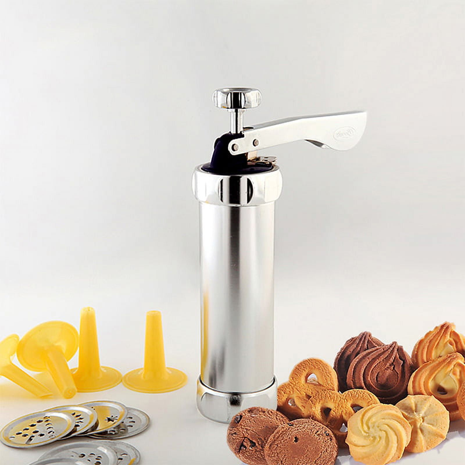 Littleduckling Cookie Press Stainless Steel Cookie Press Gun Kit Biscuit Maker and Churro Maker Cookie Press Machine with 20 Cookie Discs 4 Nozzles