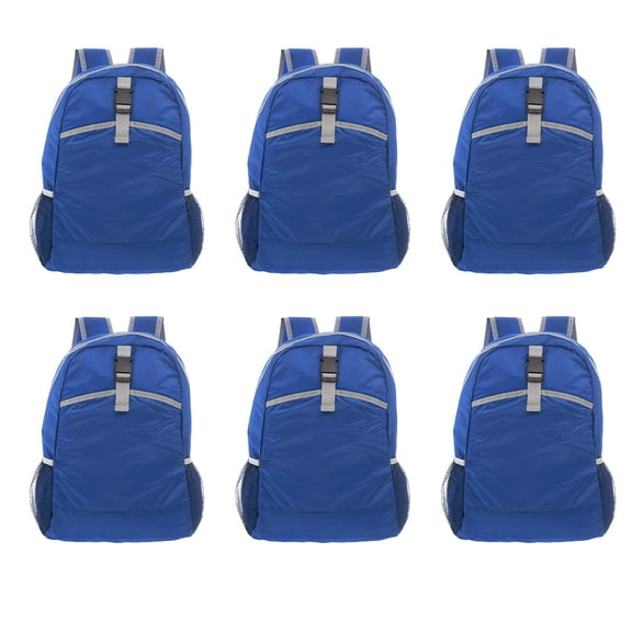 Lightweight Travel Packable Backpacks Set of 6, Bulk Pack - Perfect for School, Camping, Outdoor Sports - Blue