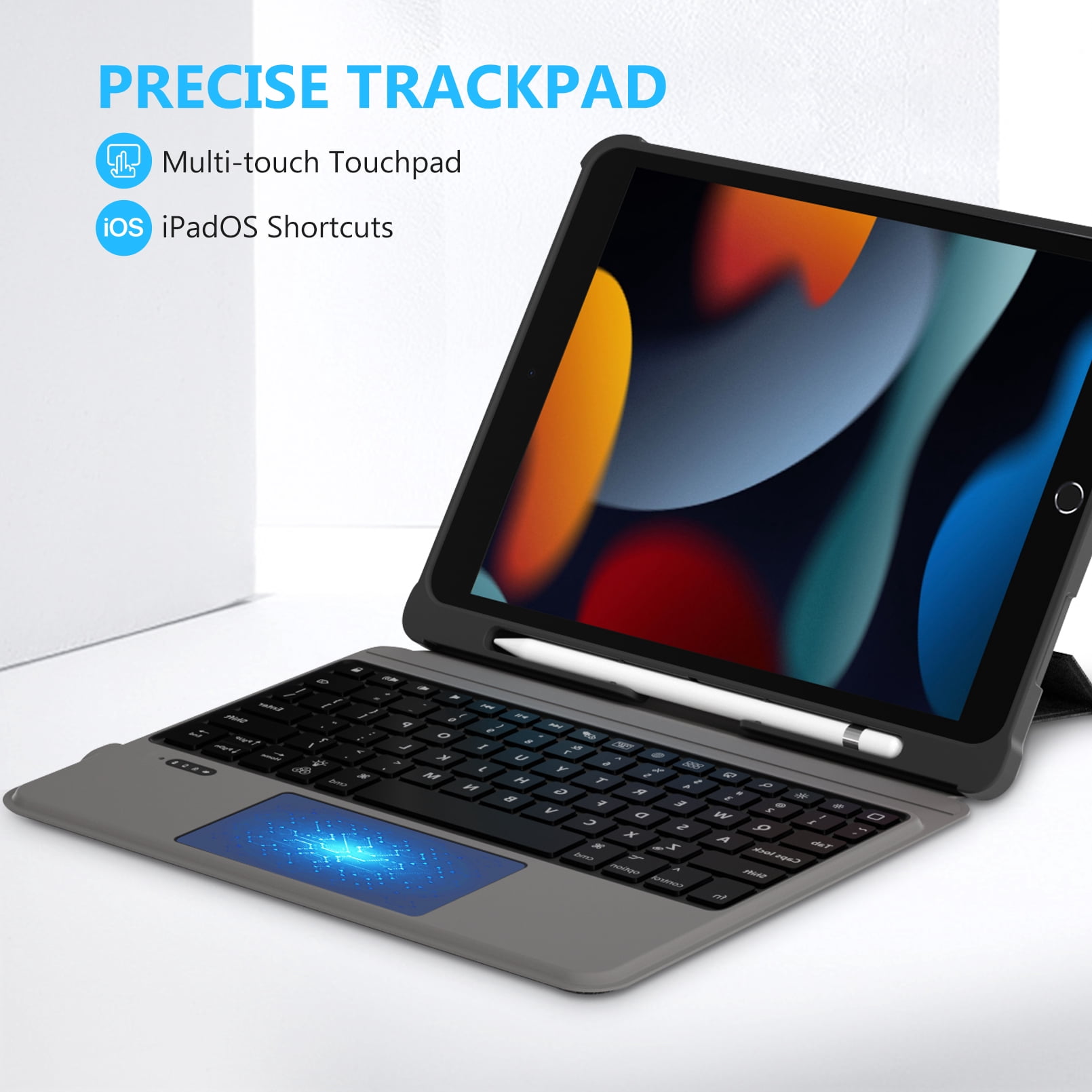 Keyboard for iPad 9/8/7th Gen 10.2'', iPad Air 3rd Gen, iPad Pro 10.5'', with Trackpad,Keyboard Case ,Detachable Wireless Bluetooth Keyboard with Backlit, with Pencil Holder