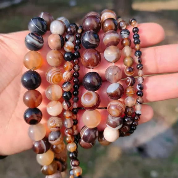 HOOUN Natural Smooth Gray Smoky Striped Agate Round Loose Beads for Jewelry Making DIY-Coffee-6mm about 61pcs