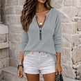 thumbnail image 4 of Oiangi Women's Half Zip Long Sleeve Shirts Crewneck Fashion Streetwear Pullover Tops for Fall Winter Gray M, 4 of 8