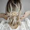 thumbnail image 4 of harmtty Hair Comb Elegant Temperament Decorative Handmade Non-slip Hair Ornaments Headpiece Bridal Wedding Faux Pearl Crystal Hair Comb Clip Party Favors,Golden, 4 of 7