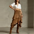 thumbnail image 4 of RXMEKW Asymmetrical Ruffled Midi Skirt for Women with Tassel Accents and String Waist in Polyester Fabric, 4 of 8