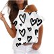thumbnail image 1 of Mujeres Verano Cuello Redondo Manga Corta Estampado Sin Tirantes Camiseta Tops Blusas Pompotops  hfajkhk129210, 1 of 5