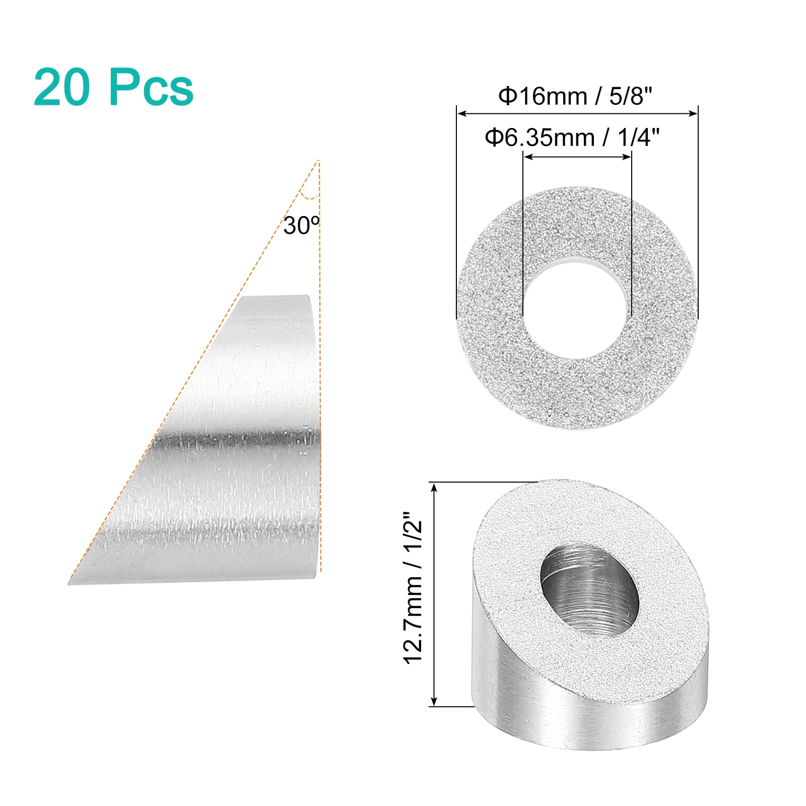 Uxcell 20 Pack 1/4 Inch 30 Degree Angle Beveled Washer, Silver