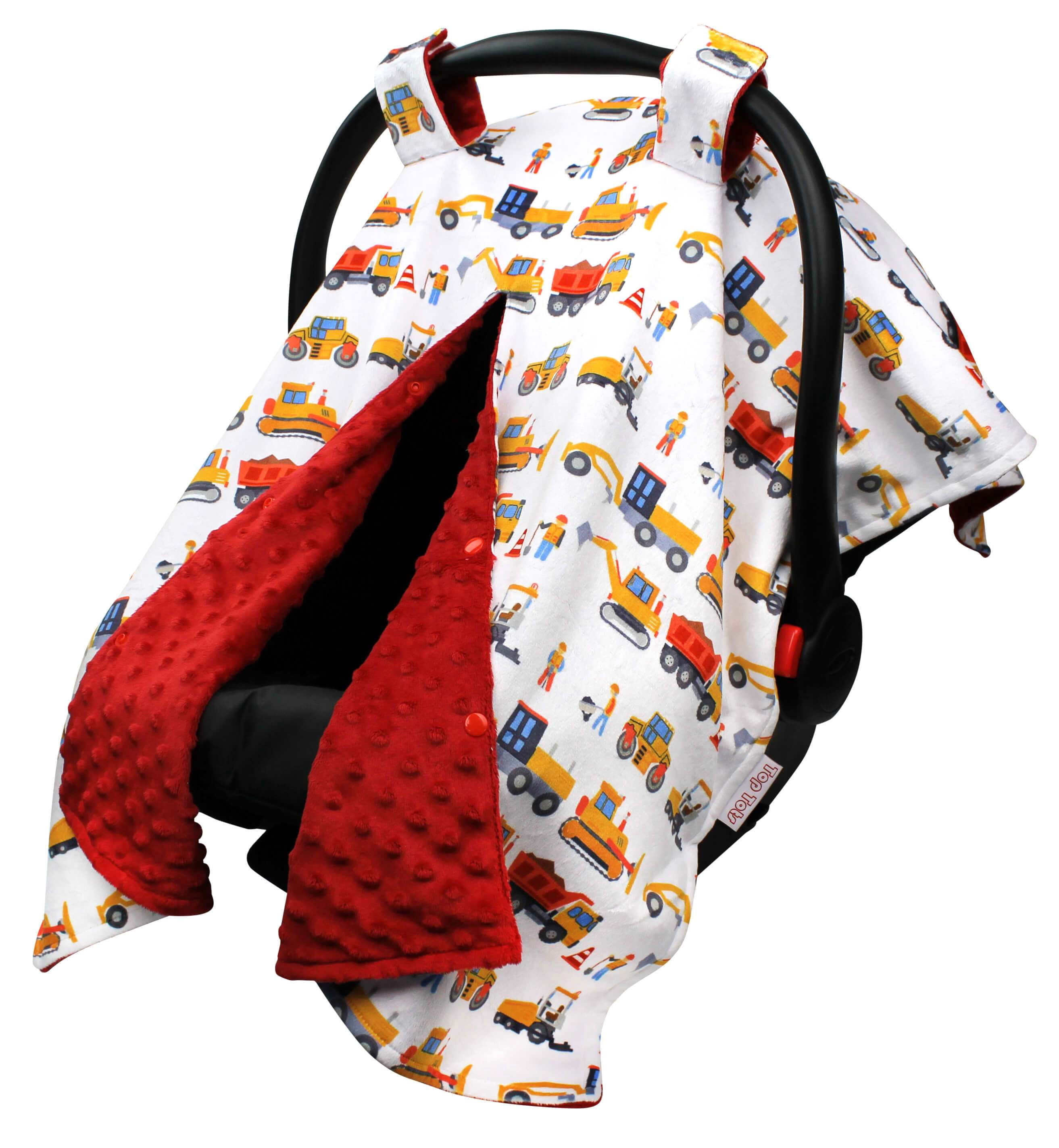 Top Tots Deluxe Minky Car Seat Canopy for Baby Boy or Girl