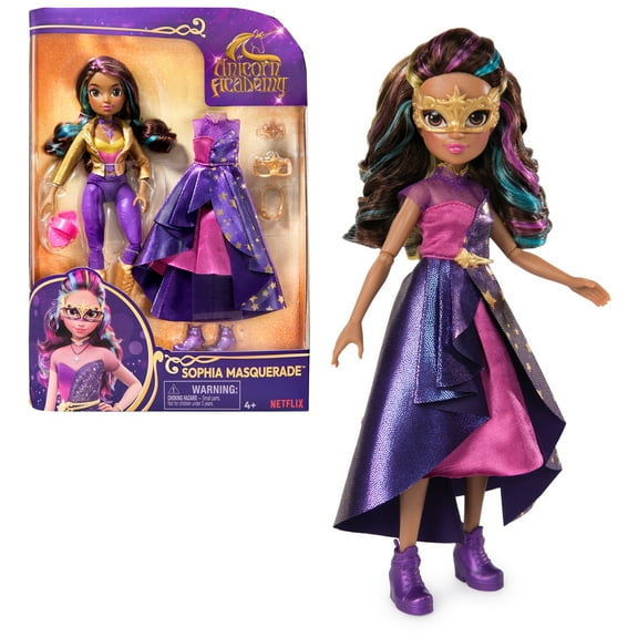 Unicorn Academy, Deluxe Sophia Masquerade Ball Doll with 9 Doll Accessories, 9.5”