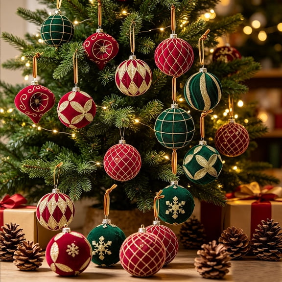 16pcs Christmas Baubles Ornaments Set, Xmas Ball Decorations for Tree, Wine Red and Dark Green, Shatterproof Holiday Ornaments for Home Party, Multicolor