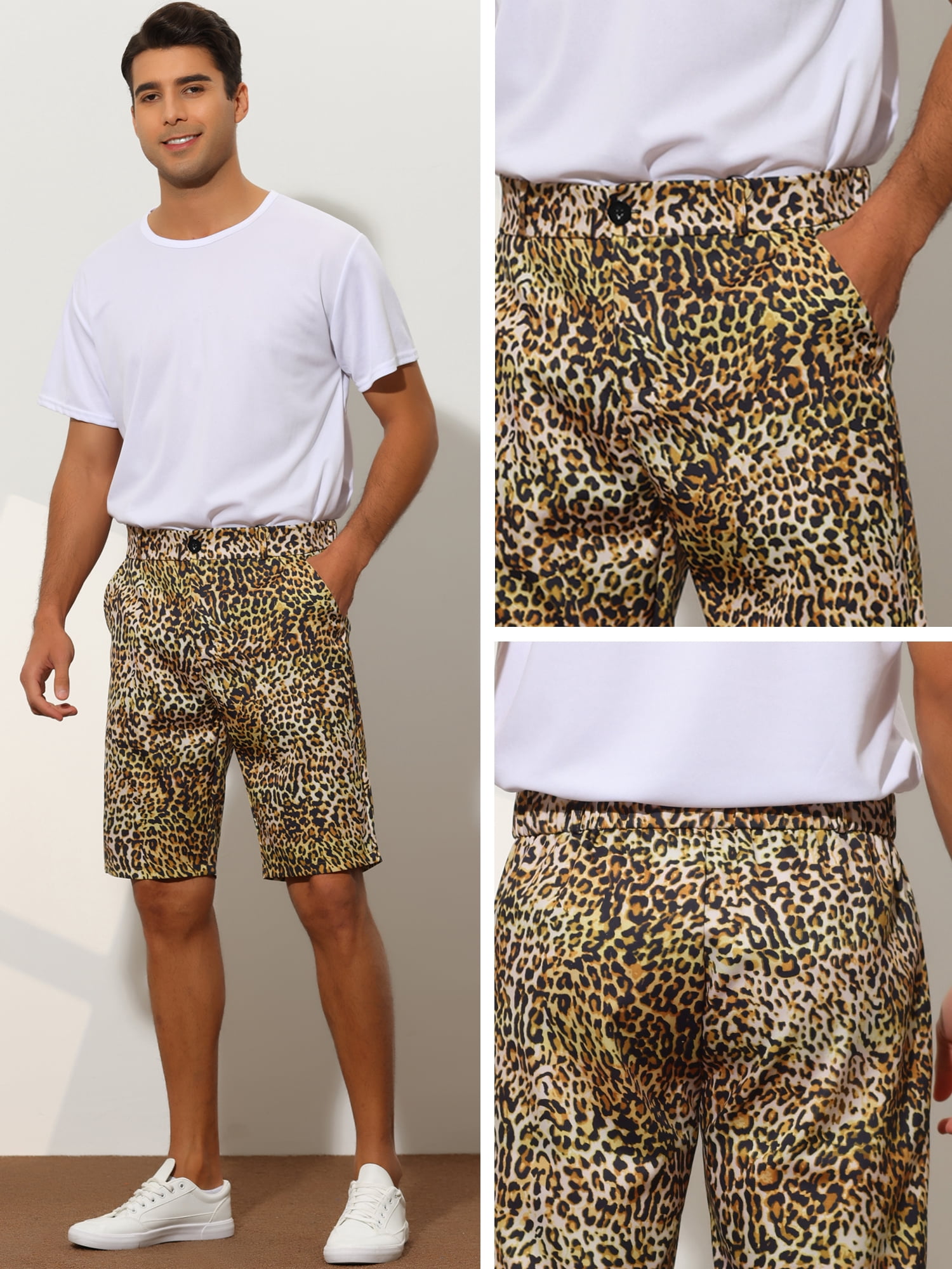 Unique Bargains Men's Animal Printed Shorts Regular Fit Summer