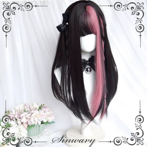 Peluca Kawaii Sanrio Anime Cosplay, Kuromi My Melody, Color a juego, Lolita en capas, pelo largo y liso, accesorios de Cosplay de moda