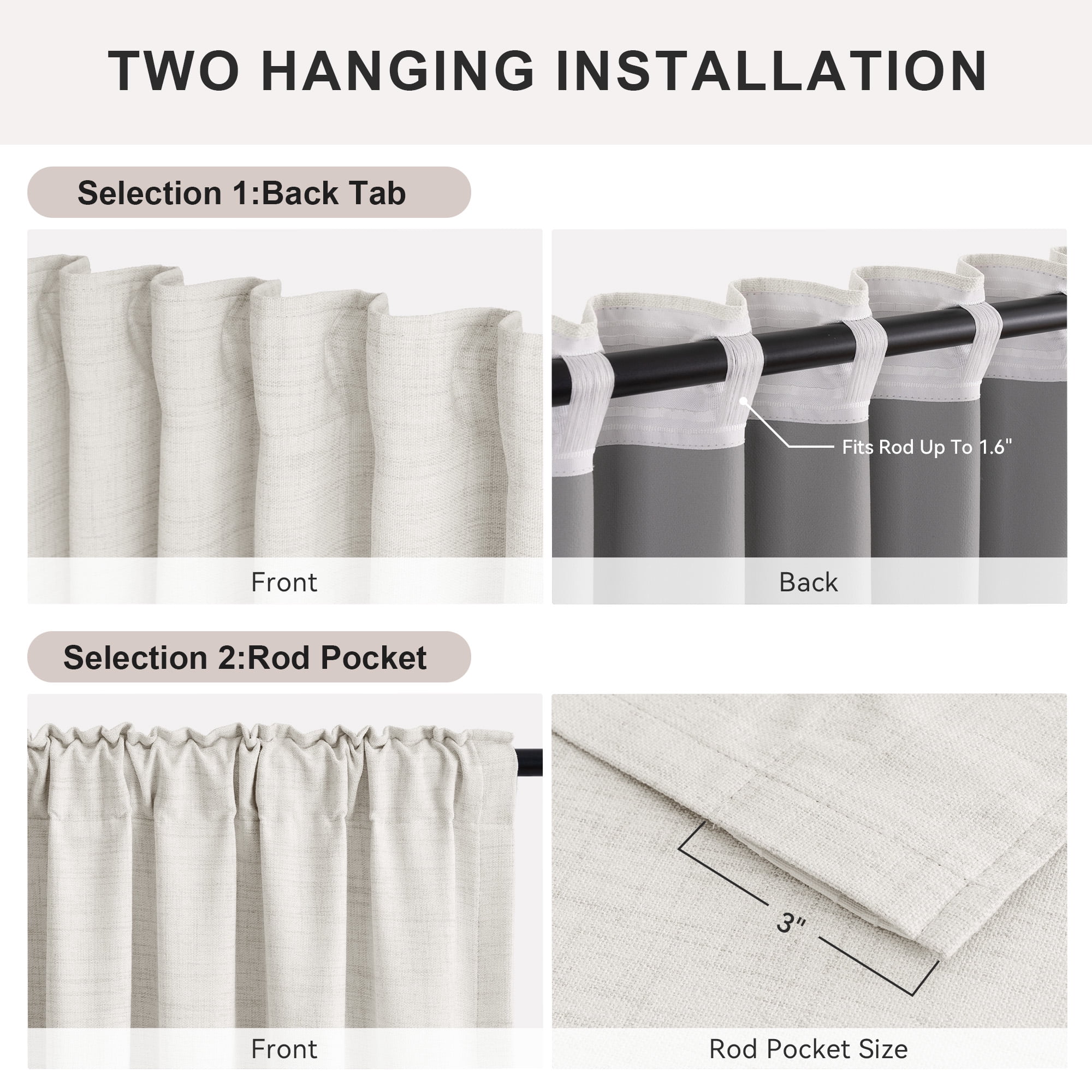 KoshiMe Faux Linen 100% Blackout Curtains for Living Room Bedroom,96 Inch Long Thermal Insulated Back Tab Window Curtains,Beige