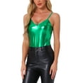 thumbnail image 4 of Camiseta sin mangas metálica para mujer INSPIRE CHIC con tirantes finos y espalda descubierta, color verde oscuro, 4 of 6